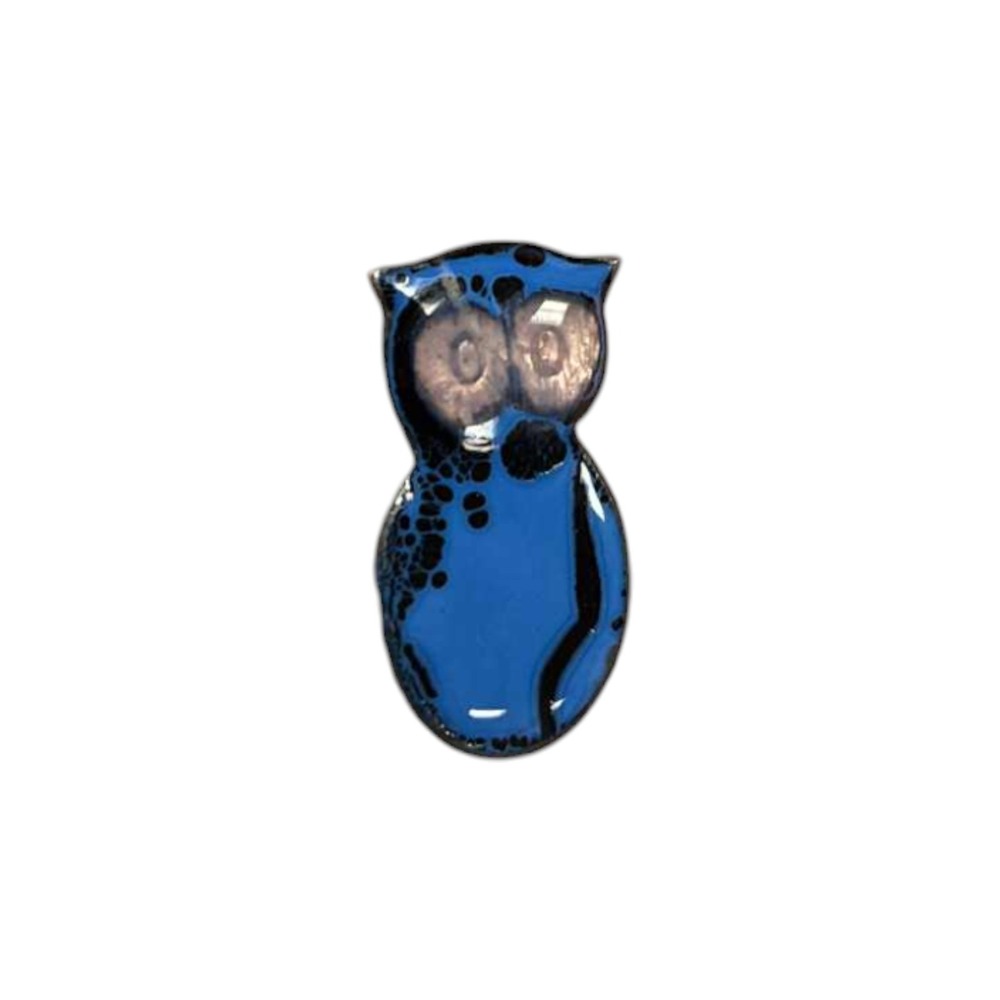 Handmade Enameled Owl Blue And Black Brooch Pin